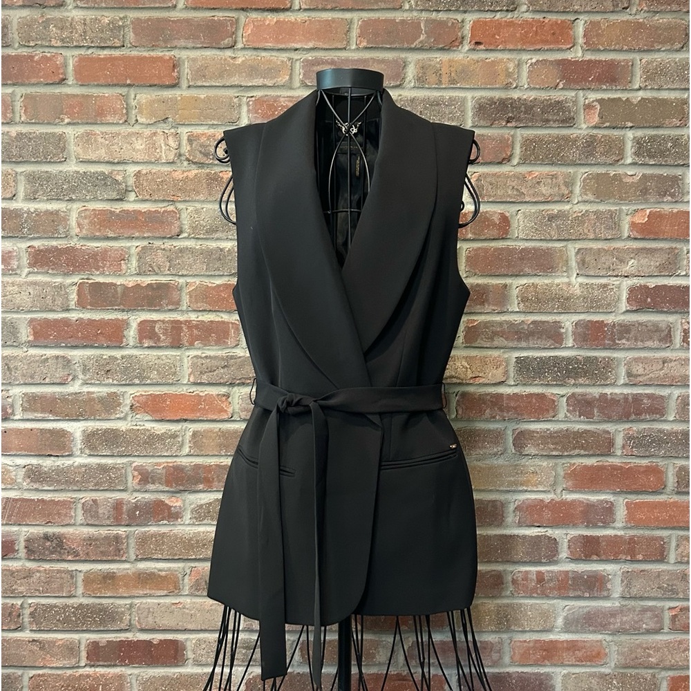 Donna Karan Black Shawl Collar Belted Vest Size 10